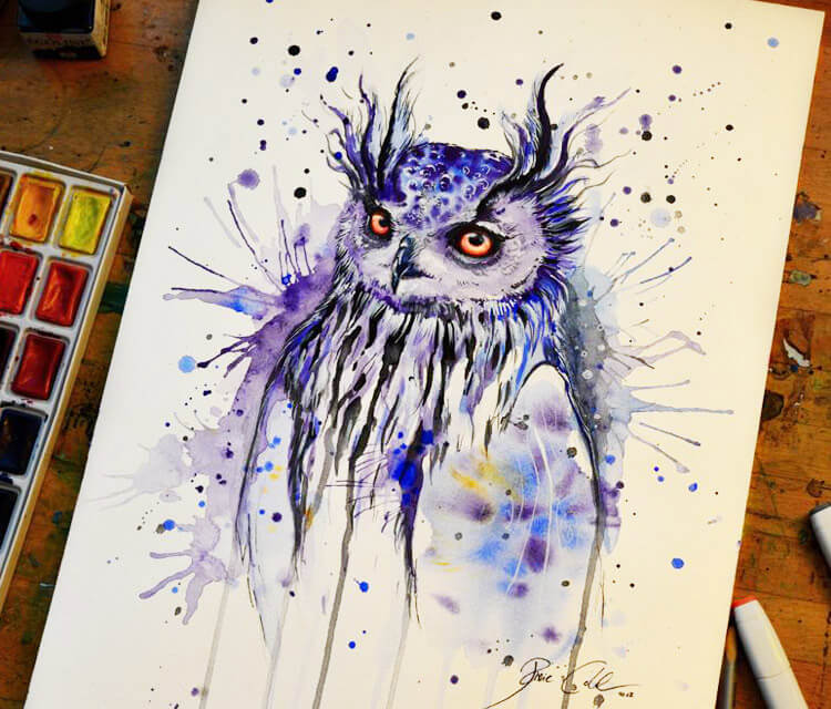 750x640 Secret Owl Watercolor Painting By Pixie Cold No. 2237