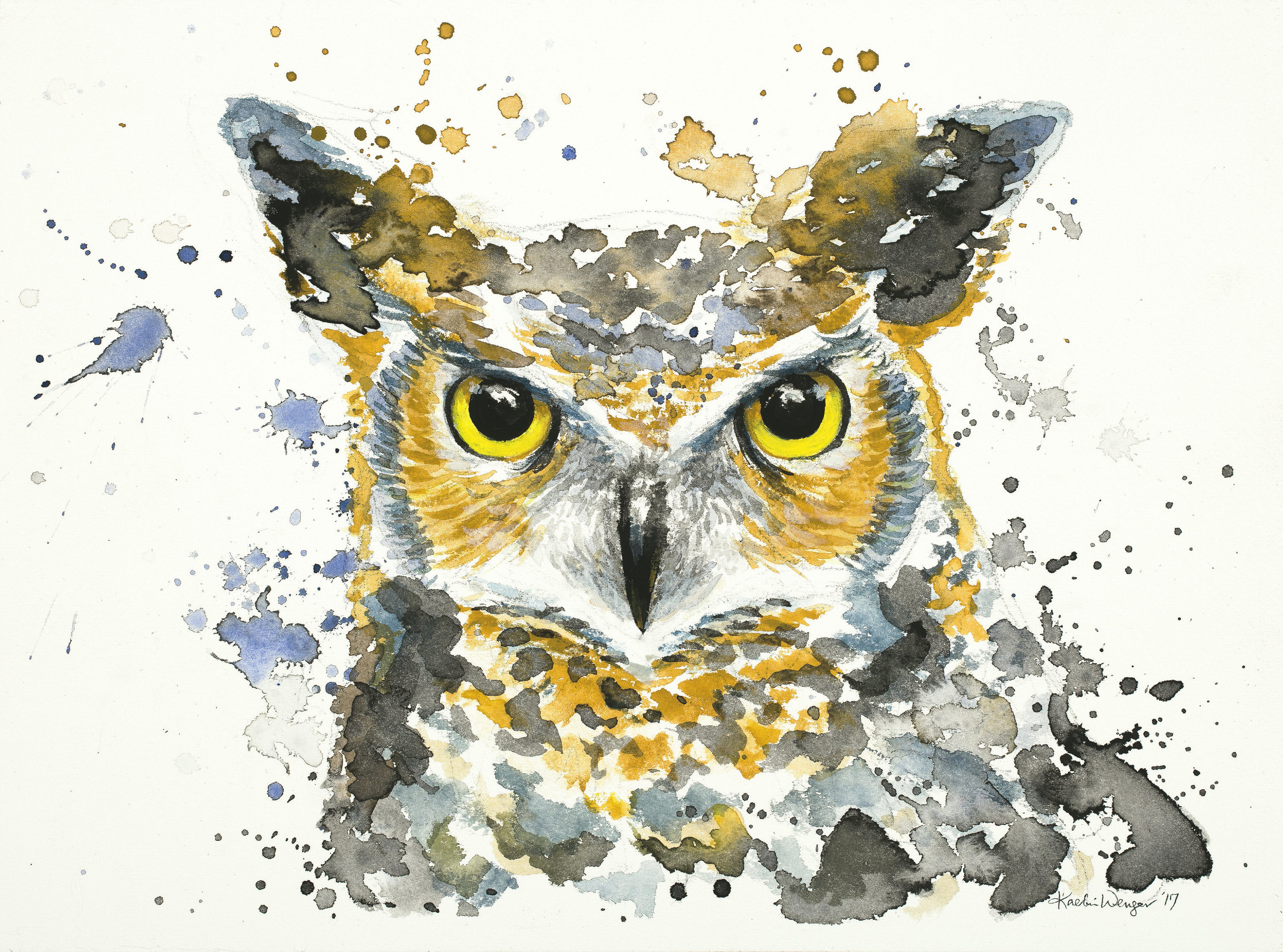 3000x2227 Watercolor Owl Print Splatter Painting Unique Gift Etsy