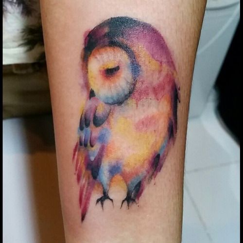 Watercolor Owl Tattoo