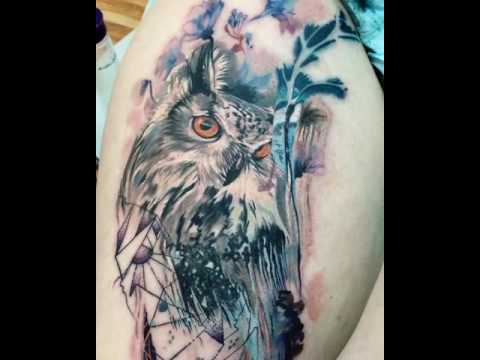 480x360 Abstract Watercolor Owl Tattoo