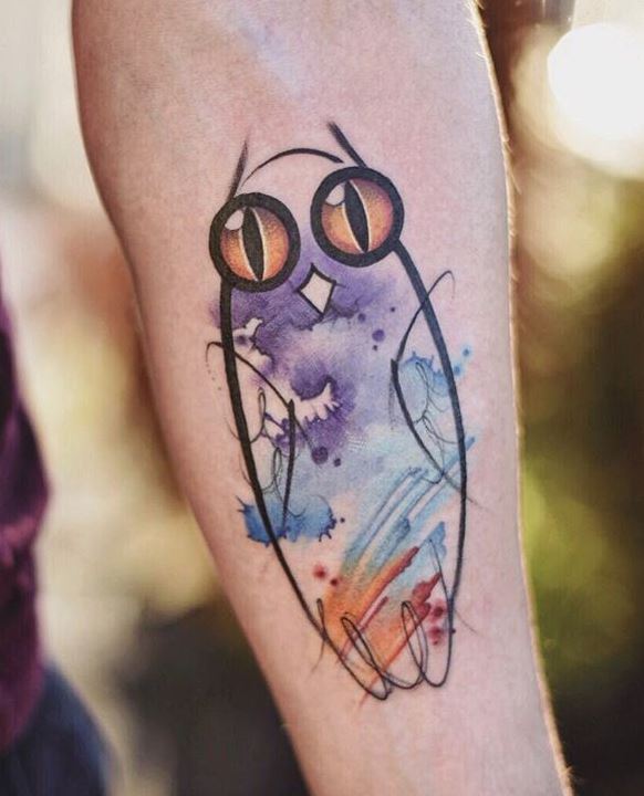 582x720 Watercolor Owl Tattoo