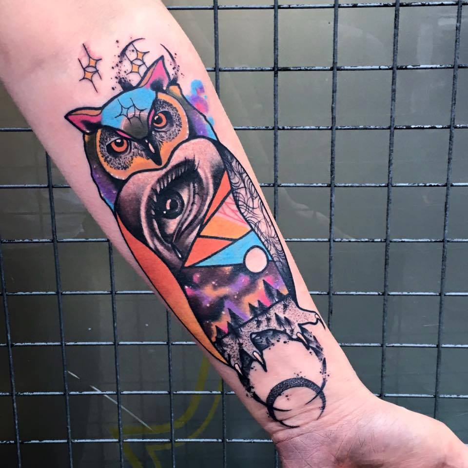 960x960 Watercolor Owl Tattoo On Left Forearm