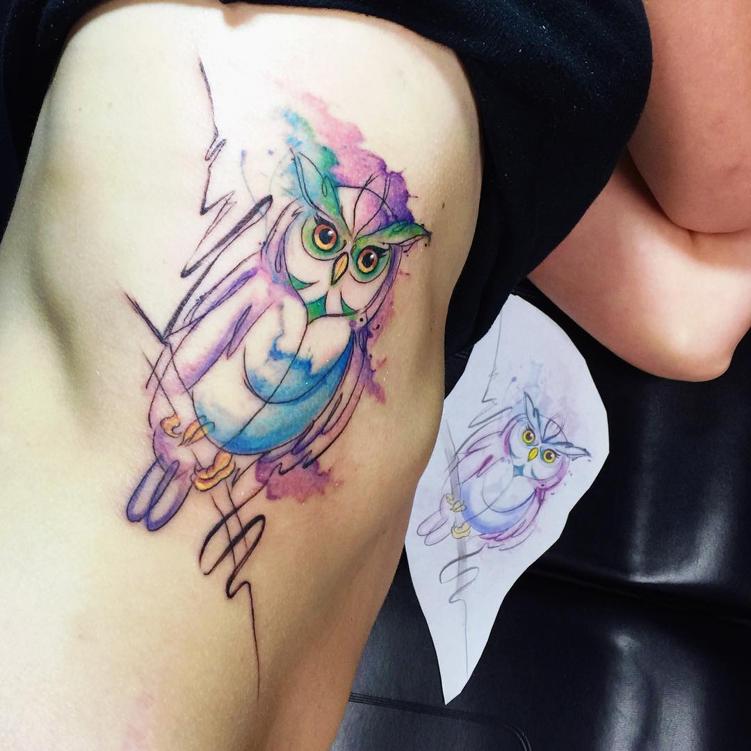 1080x1080 Watercolor Owl Tattoo Watercolor Owl Tattoo By Rowell Alfelor