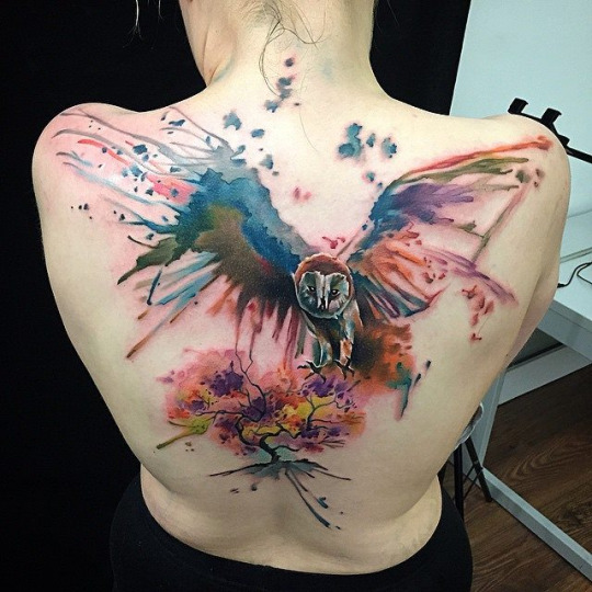 540x540 Huge Back Watercolor Owl Tattoo