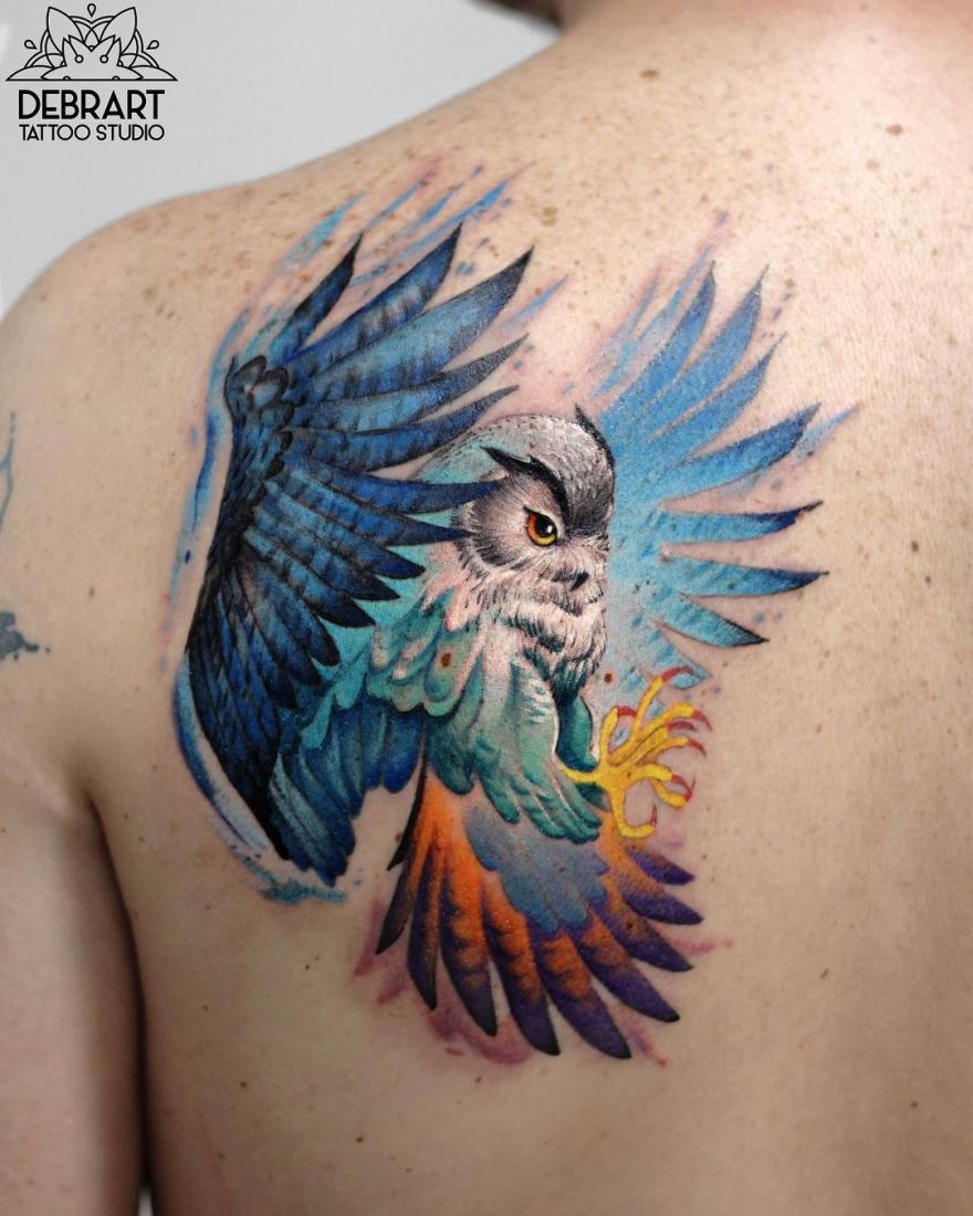 880x1100 Watercolor Owl Tattoo By Deborah Genchi