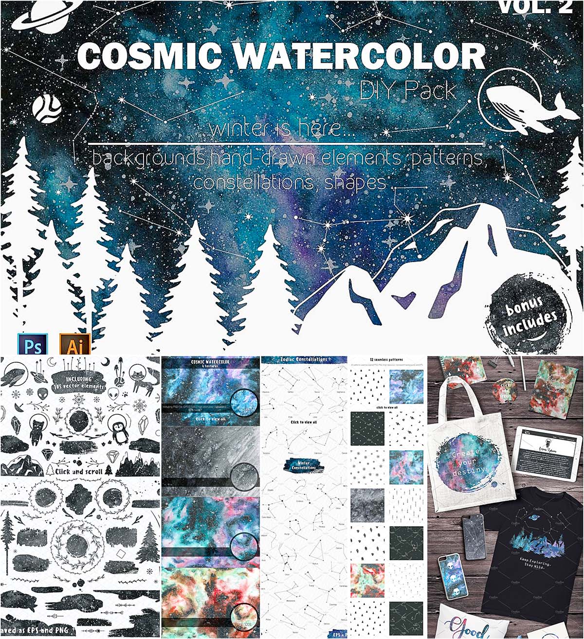1200x1314 Cosmic Watercolor Pack Free Download