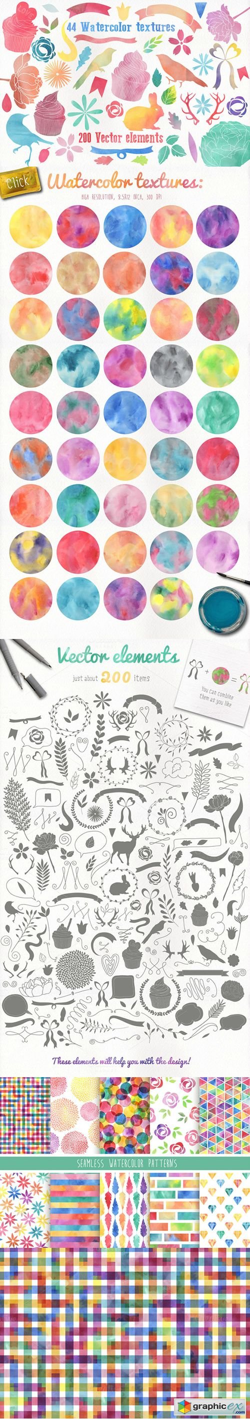 500x2827 Watercolor Pack + Bonus Free Download Vector Stock Image