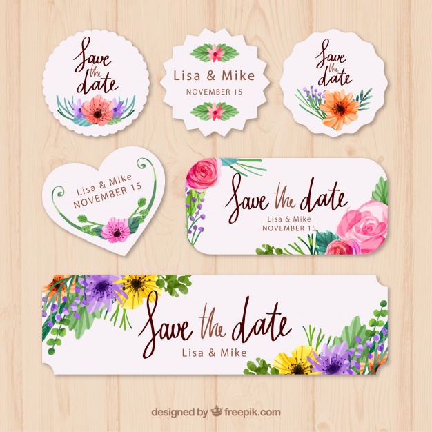 626x626 Watercolor Pack Of Floral Wedding Labels Vector Free Download