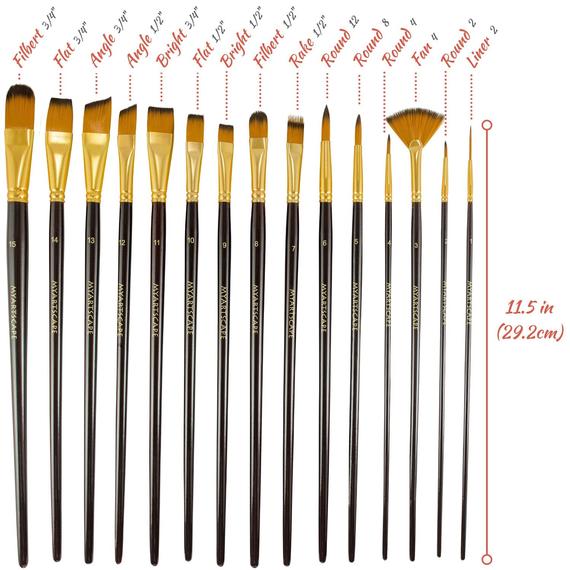 570x570 15 Long Art Paint Brushes Set For Watercolor Acrylic Oil Amp Etsy