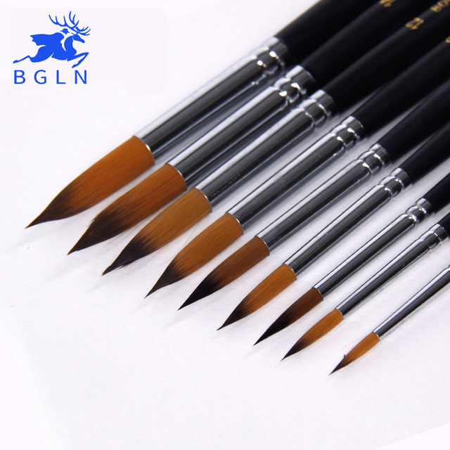 640x640 Bgln 9pcs Long Handle Nylon Watercolor Paint Brushes Gouache