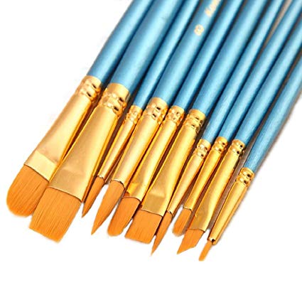 425x425 1 Set Of 10 Pieces Synthetic Hair Paint Brushes, Blue