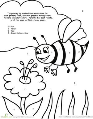301x388 Watercolor Paint By Number Bee Worksheet