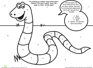 301x222 Watercolor Paint By Number Snake Worksheet