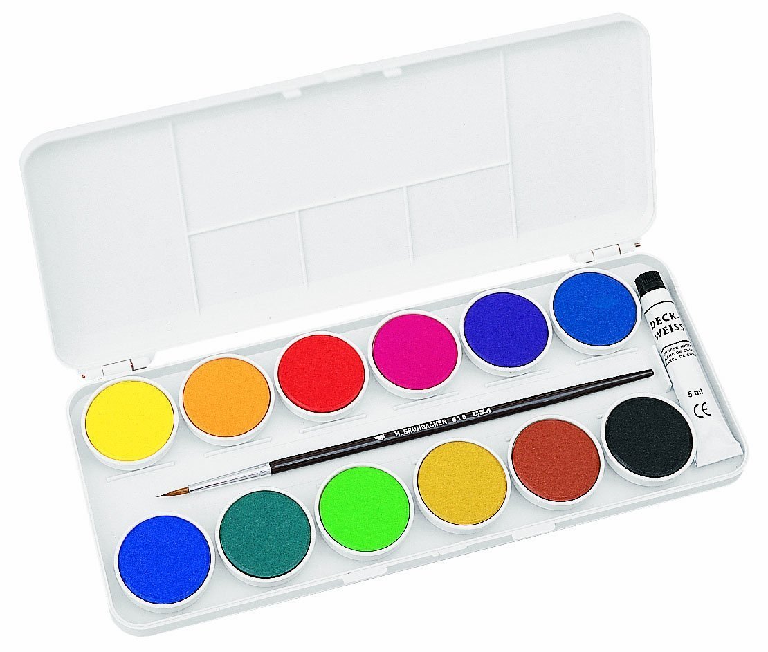 1110x943 Grumbacher Opaque Watercolor Set Of 12 With Palette And Brush