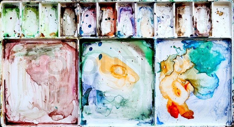 800x433 Painting Palette Box With Dirty Watercolor Stock Photo Colourbox