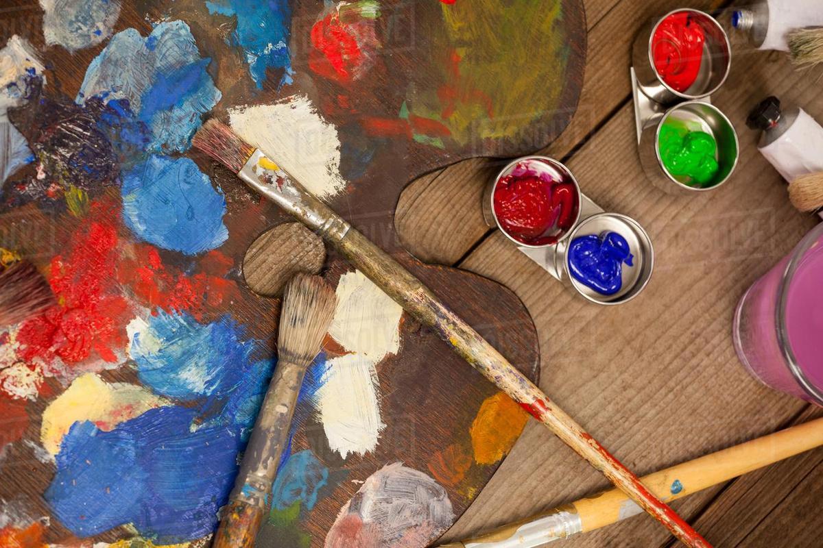 1200x800 Palette With Multiple Colors, Watercolor And Paint Brushes On