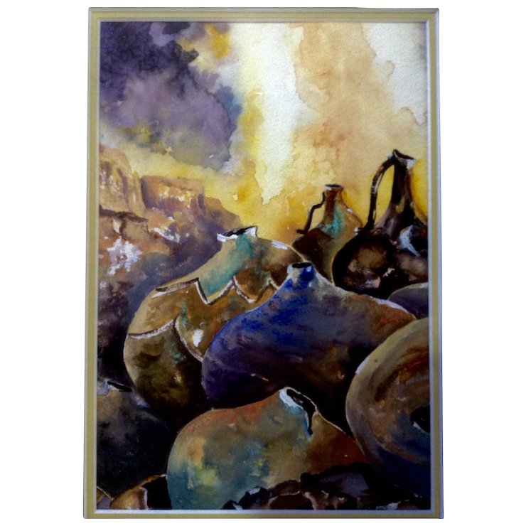 740x740 Loni Conder, Watercolor And Acrylic Painting Of Clay Indian Pots