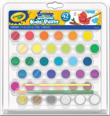 380x400 Washable Paint Set, 42 Paint Pots And 2 Premium Brushes