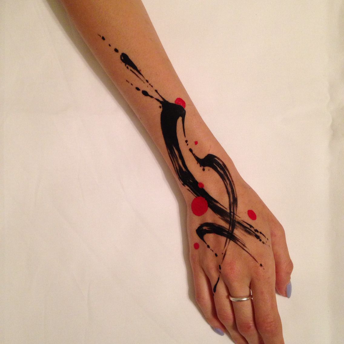 1136x1136 Abstract Watercolor Paint Brush Stroke Tattoo On Girl Hand By Tim