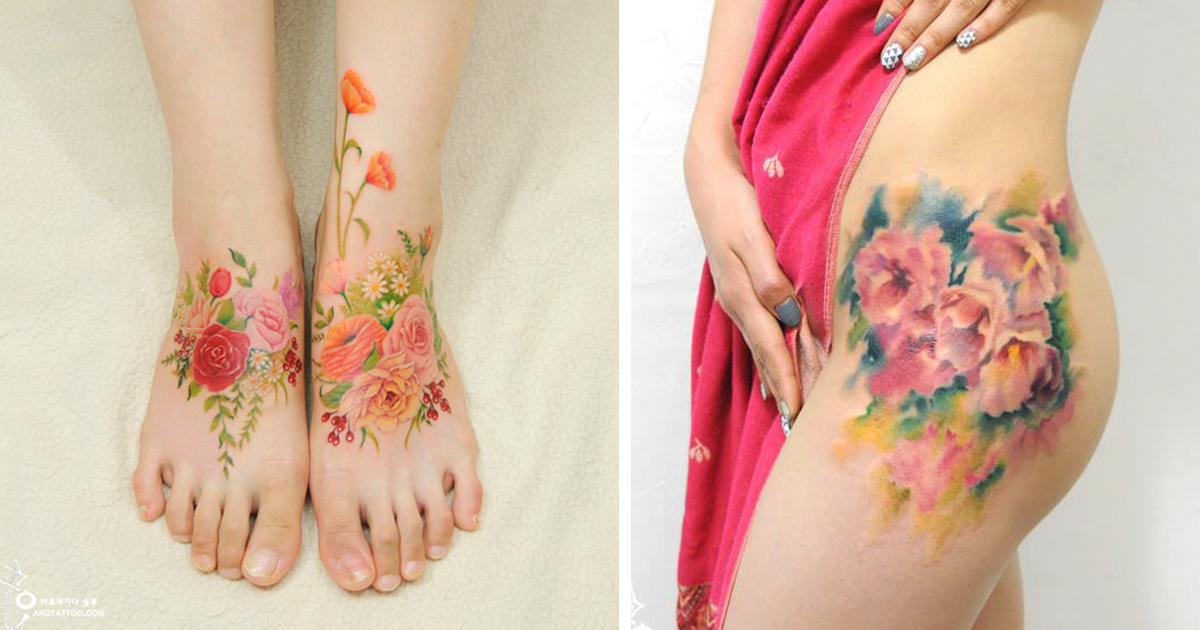 1200x630 Flower Tattoos Mimic Watercolor Paintings On Skin Bored Panda
