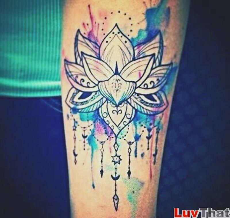 800x758 Watercolor Splashes Flower Tattoo Lotus
