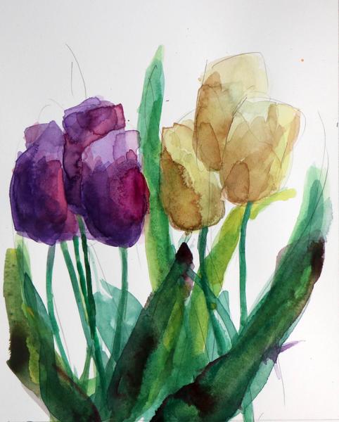 482x600 Tulip Garden Original Floral Watercolor Painting By Angela Moulton