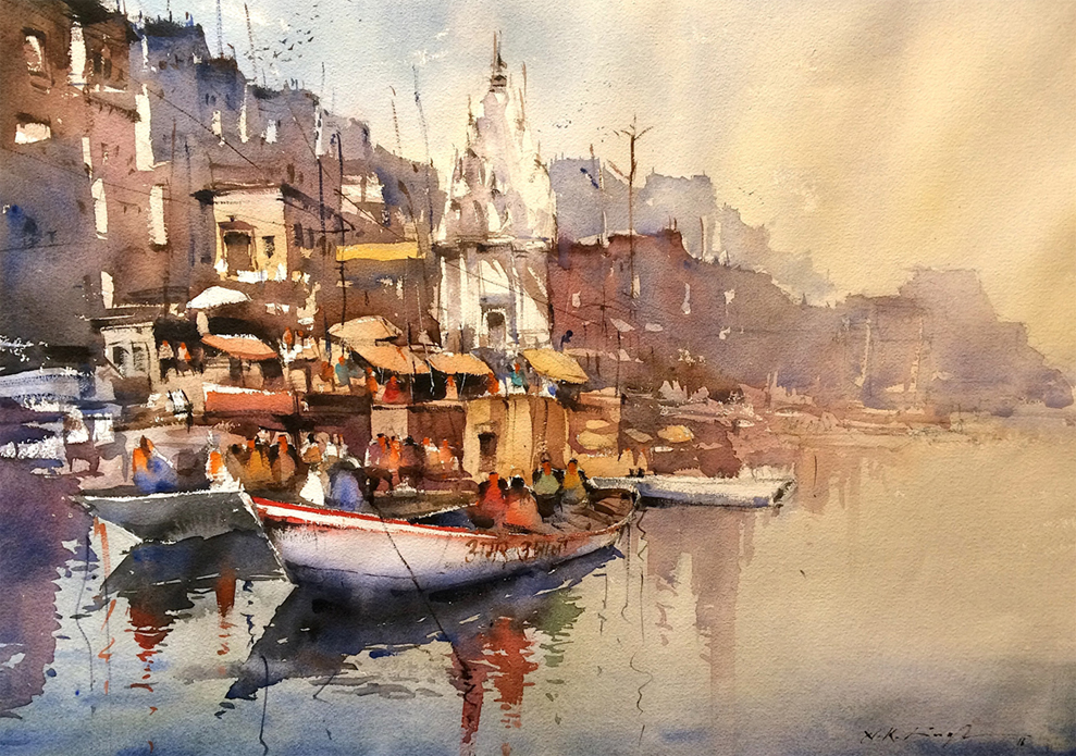 989x695 Watercolor Art Online Varanasi Ghats Online Art Gallery For