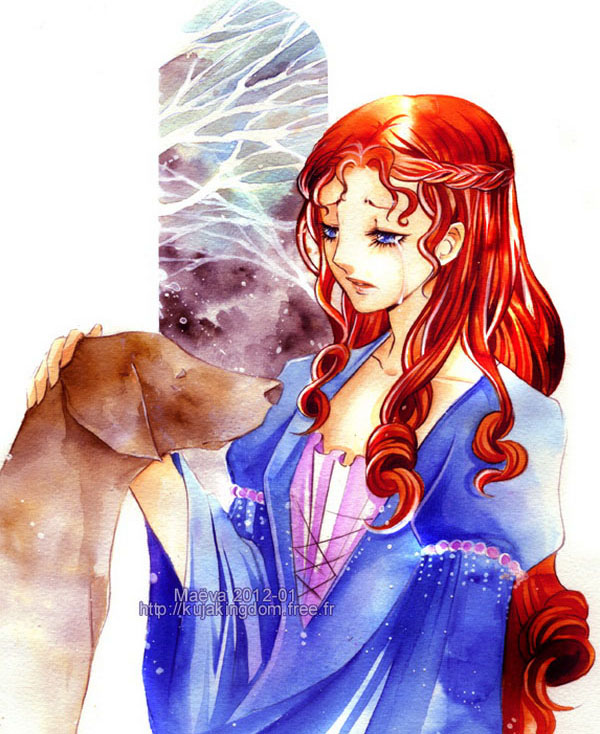 600x734 Lady Dog Watercolor Paintings Anime Managa Watercolor