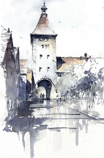 423x640 Somewhere In Eu Watercolor Watercolor, Sketches