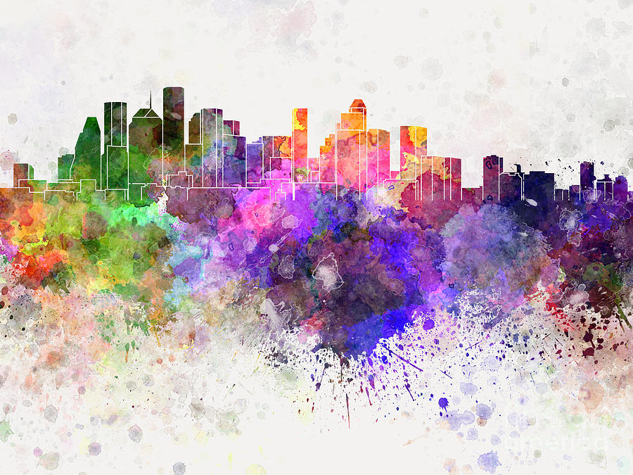 900x675 Houston Skyline In Watercolor Background Painting By Pablo Romero