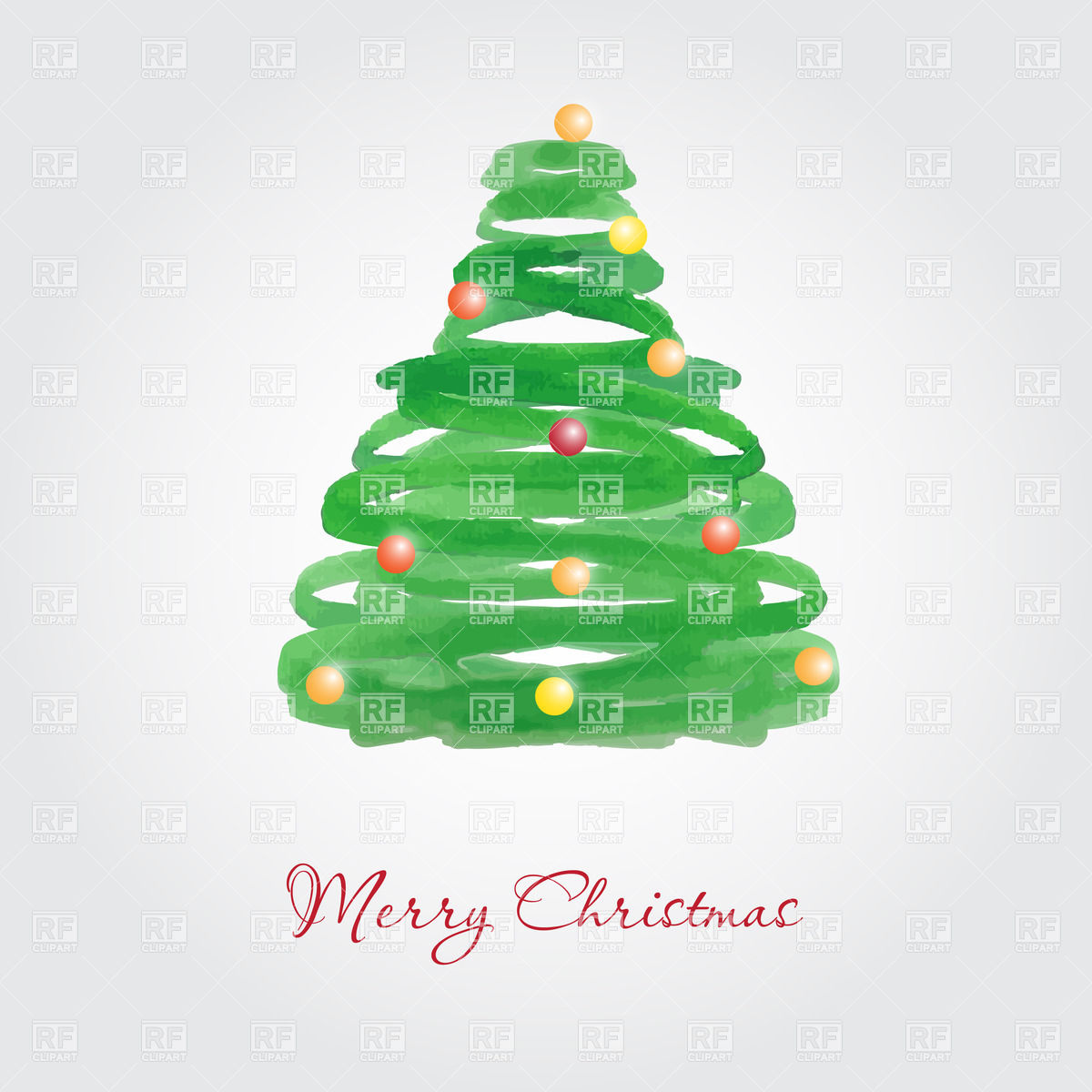 1200x1200 Christmas Card With Watercolor Painted Fir Tree With Multicolored