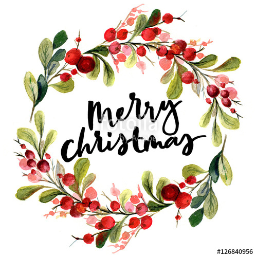 498x500 Christmas Card. Watercolor Painting With Hand Lettering. Berry