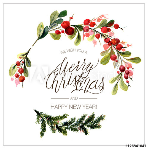 498x500 Christmas Card. Watercolor Painting. Hand Lettering.