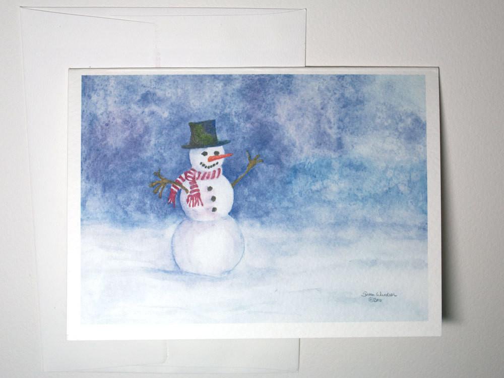 1000x749 Snowman Watercolor Christmas Cards Set Of 10 Susan Windsor