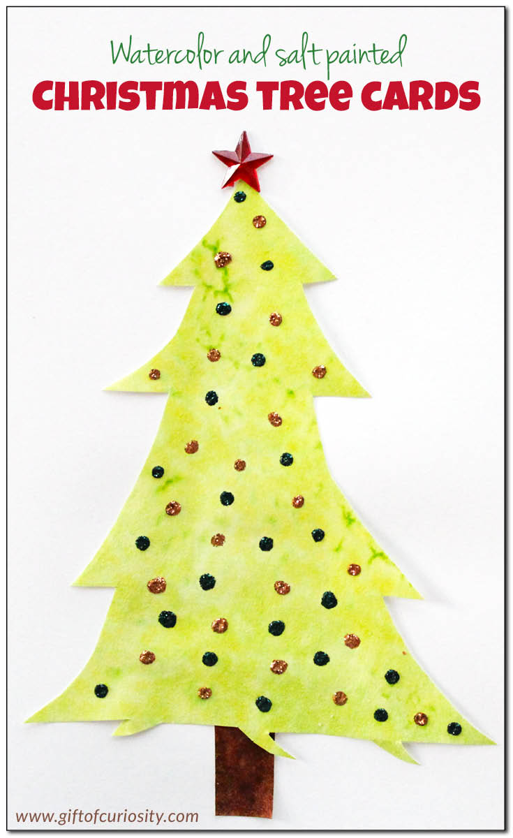 735x1200 Watercolor And Salt Painted Christmas Tree Cards