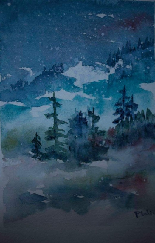 520x813 Christmas Card Watercolor Art Feltmagnet