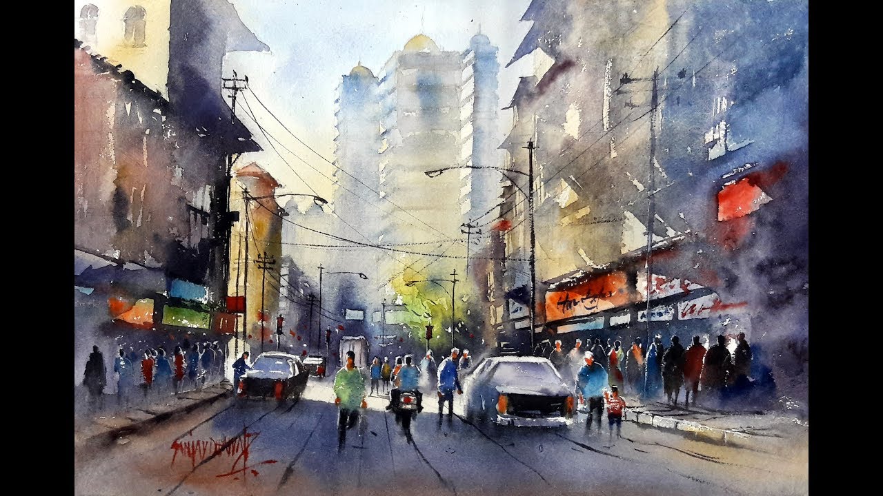 1280x720 Cityscape Watercolour Demonstration