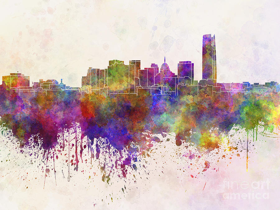 900x675 Oklahoma City Skyline In Watercolor Background Painting By Pablo