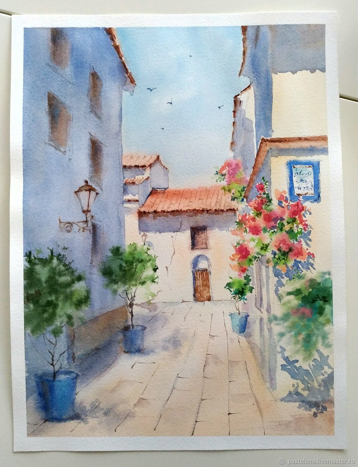 1152x1500 Painting Watercolor Blooming Andalusia (Beige, Brick, Blue) Shop