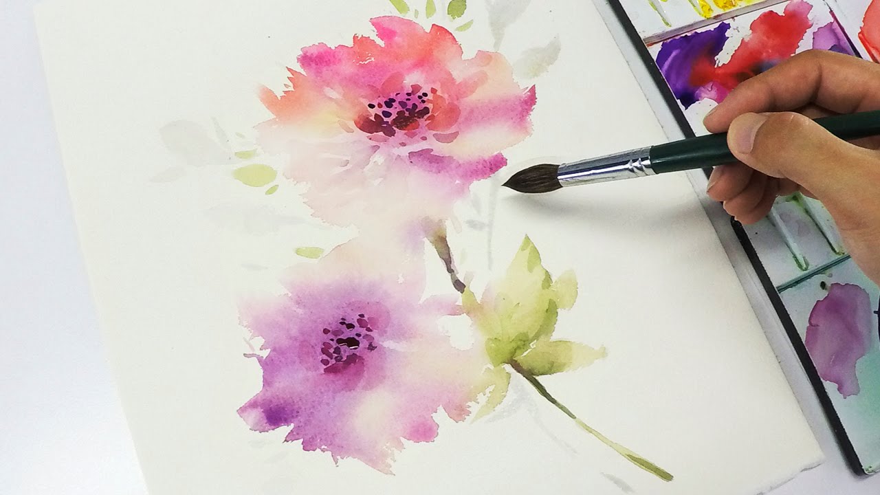 1280x720 Lvl3] Watercolor Flower Painting Wet Into Wet