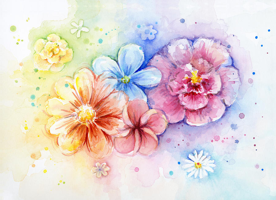 900x653 Flower Power Watercolor Painting By Olga Shvartsur