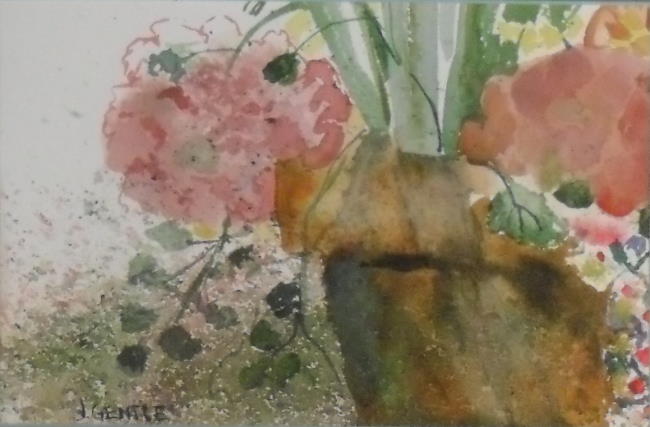 650x427 J Gentle Watercolor Painting Of Flowers In A Pot