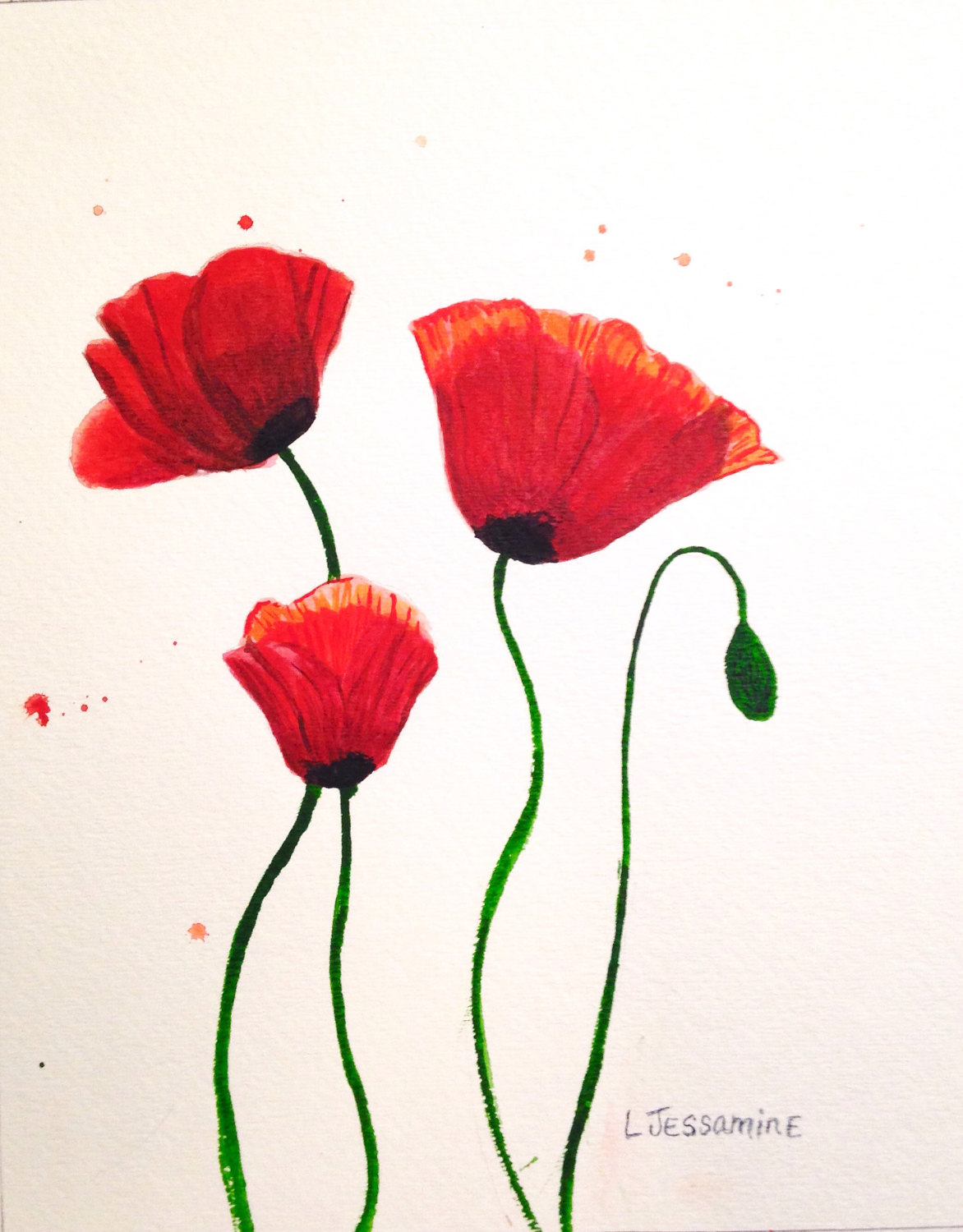 1172x1500 Red Poppy Original Watercolor Painting, Flower Painting, Red