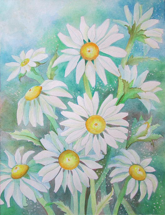 530x690 Painting Daisies Using Negative Watercolor Painting