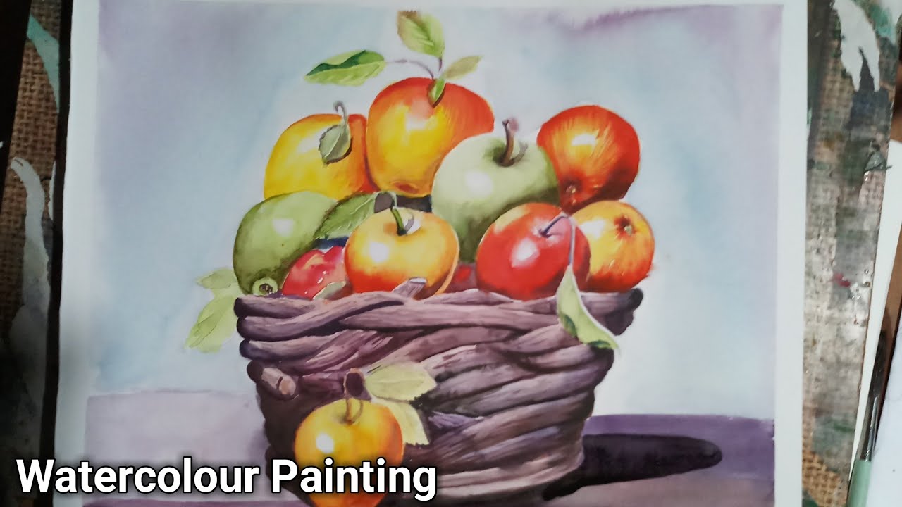 1280x720 Still Life Drawing Fruit Basket With Watercolor