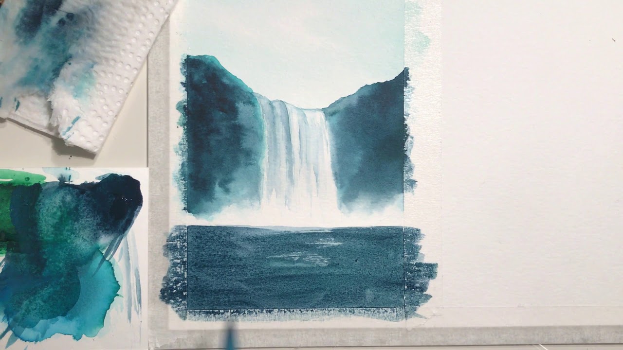 1280x720 Easy Waterfall Watercolor Tutorial + Forest Idea! Watercolor
