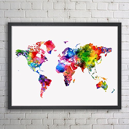 500x500 World Map Art Print Watercolor Poster Wall Art World