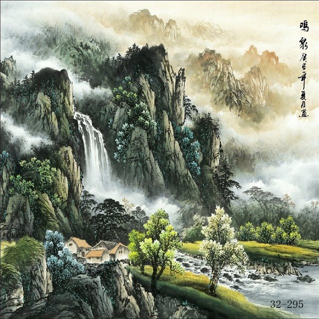 640x640 Home Decor Hand Painted Rice Paper China Landscape Watercolor