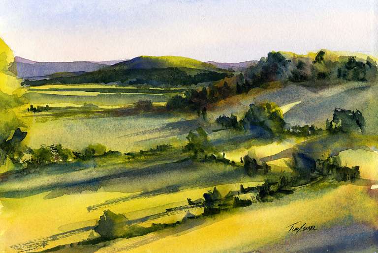 768x515 Setting Original Watercolor Landscape Painting Vermont