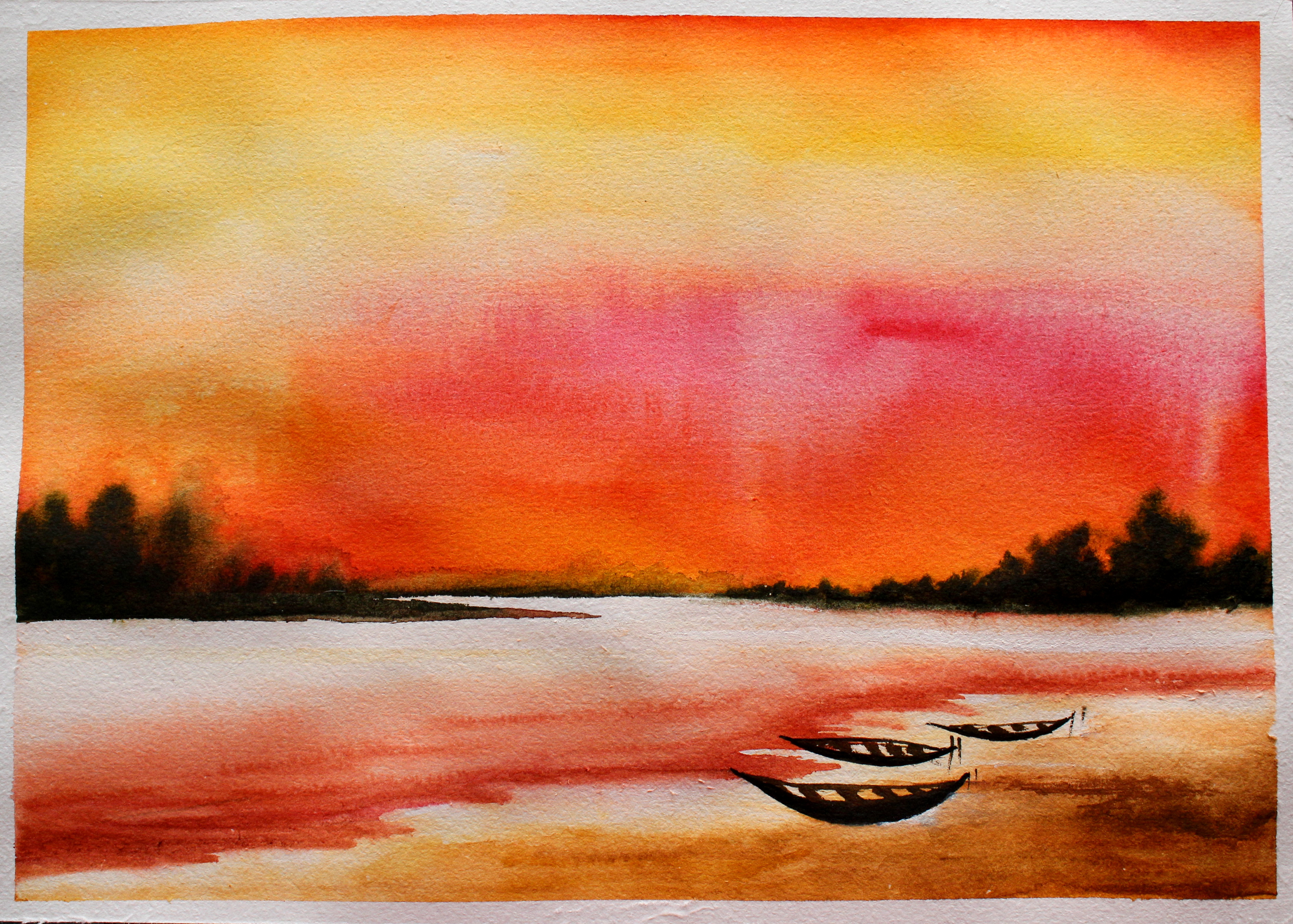 4390x3137 Watercolour Painting Landscape Sunset